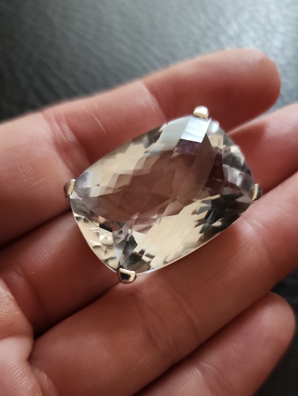 Sterling Silver Clear Quartz Cocktail Ring - Size 10 - Picture 5 of 12